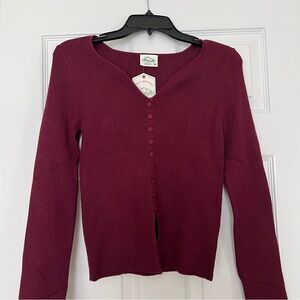 Very J Ribbed V-neck Button down long sleeve sweater Small NWT